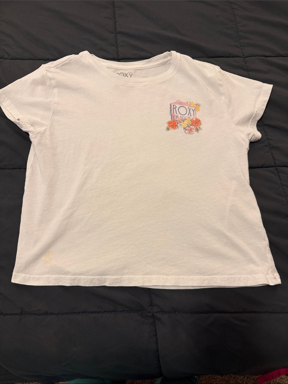 Roxy White Short-Sleeve Tee with Pastel Floral Logo